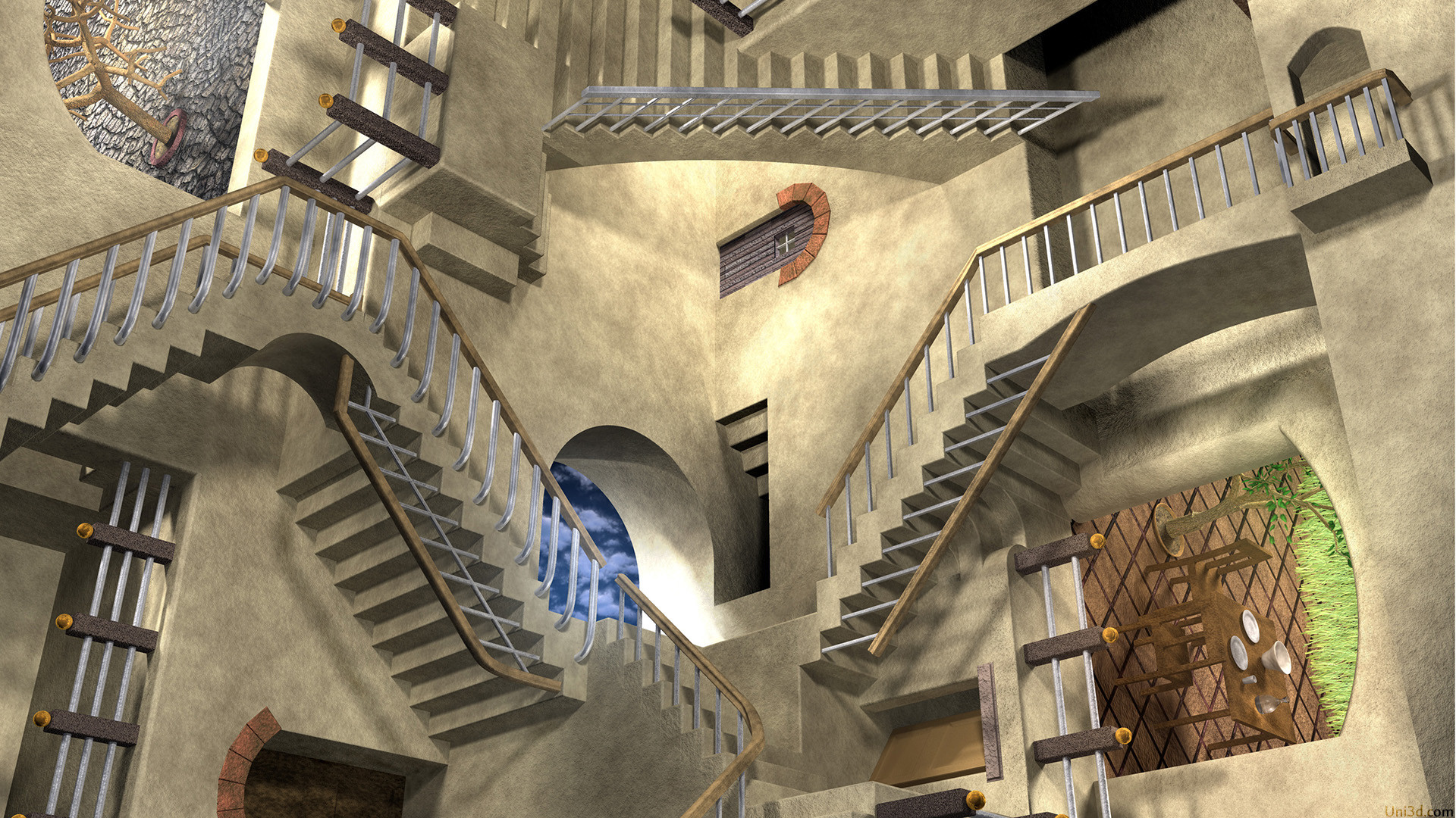 mc escher wallpaper,architecture,building,arch,stairs,medieval architecture