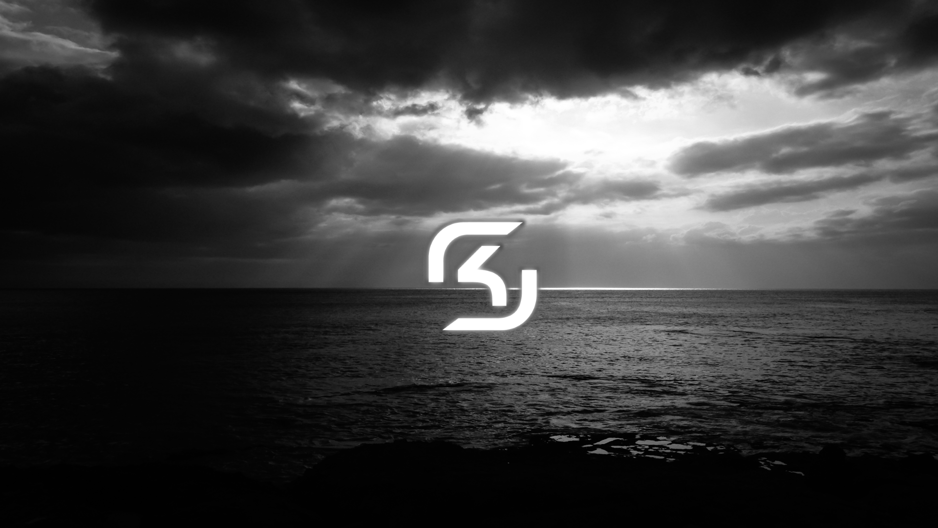 sk logo wallpaper,sky,black,horizon,black and white,water