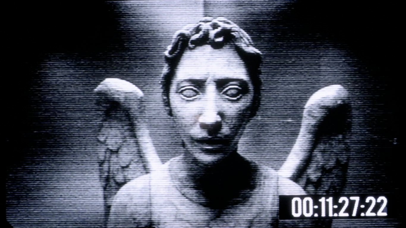 weeping angel wallpaper,human,album cover,black and white,photography,art