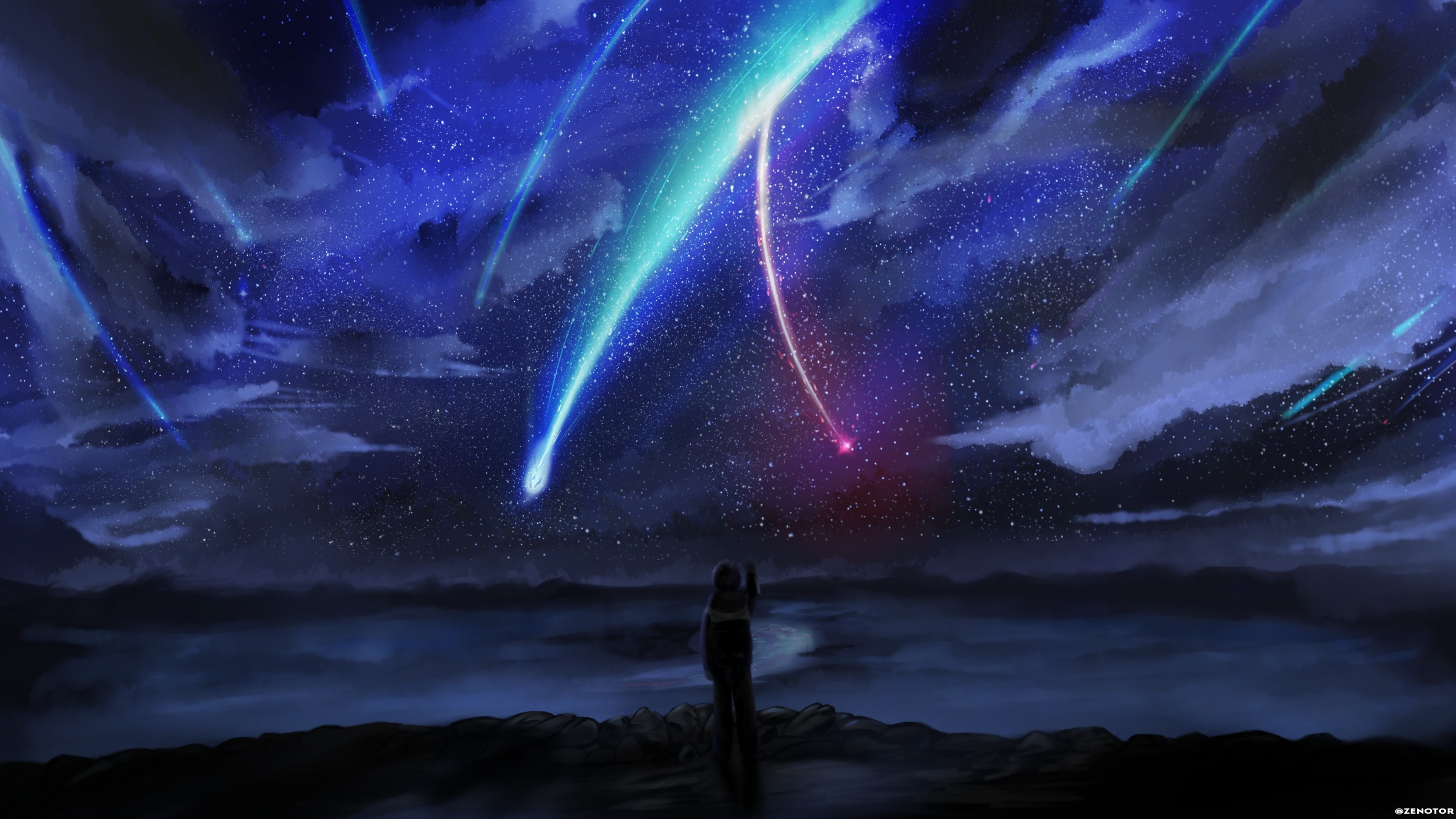 votre nom anime fond d'écran,ciel,atmosphère,ténèbres,espace,aurore