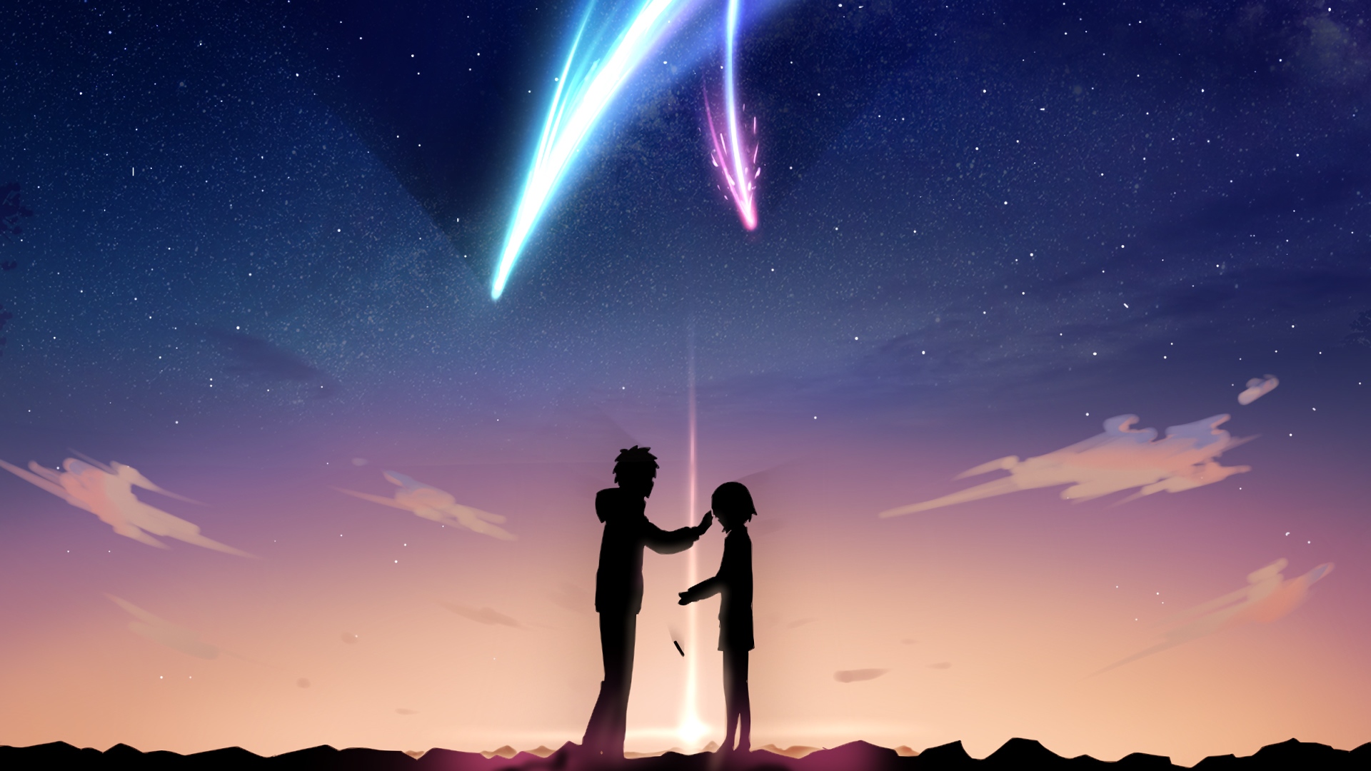 your name anime wallpaper,sky,people in nature,atmosphere,love,cloud