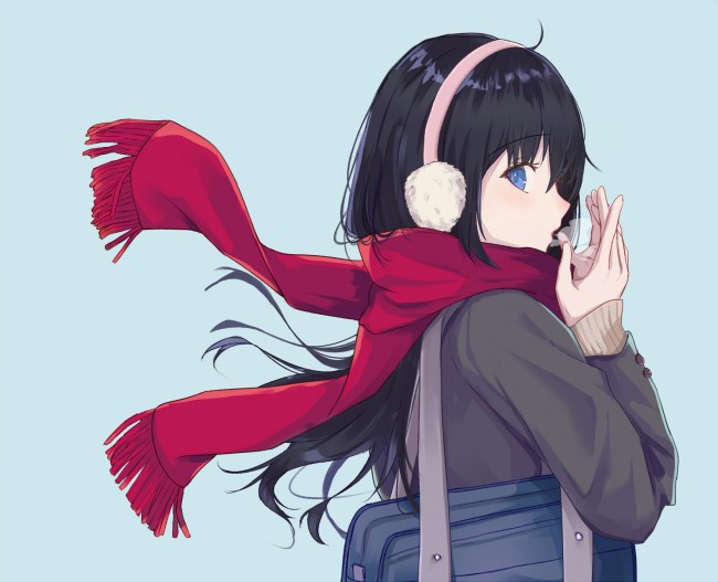 wallpaper scarf,cartoon,anime,long hair,hime cut,black hair