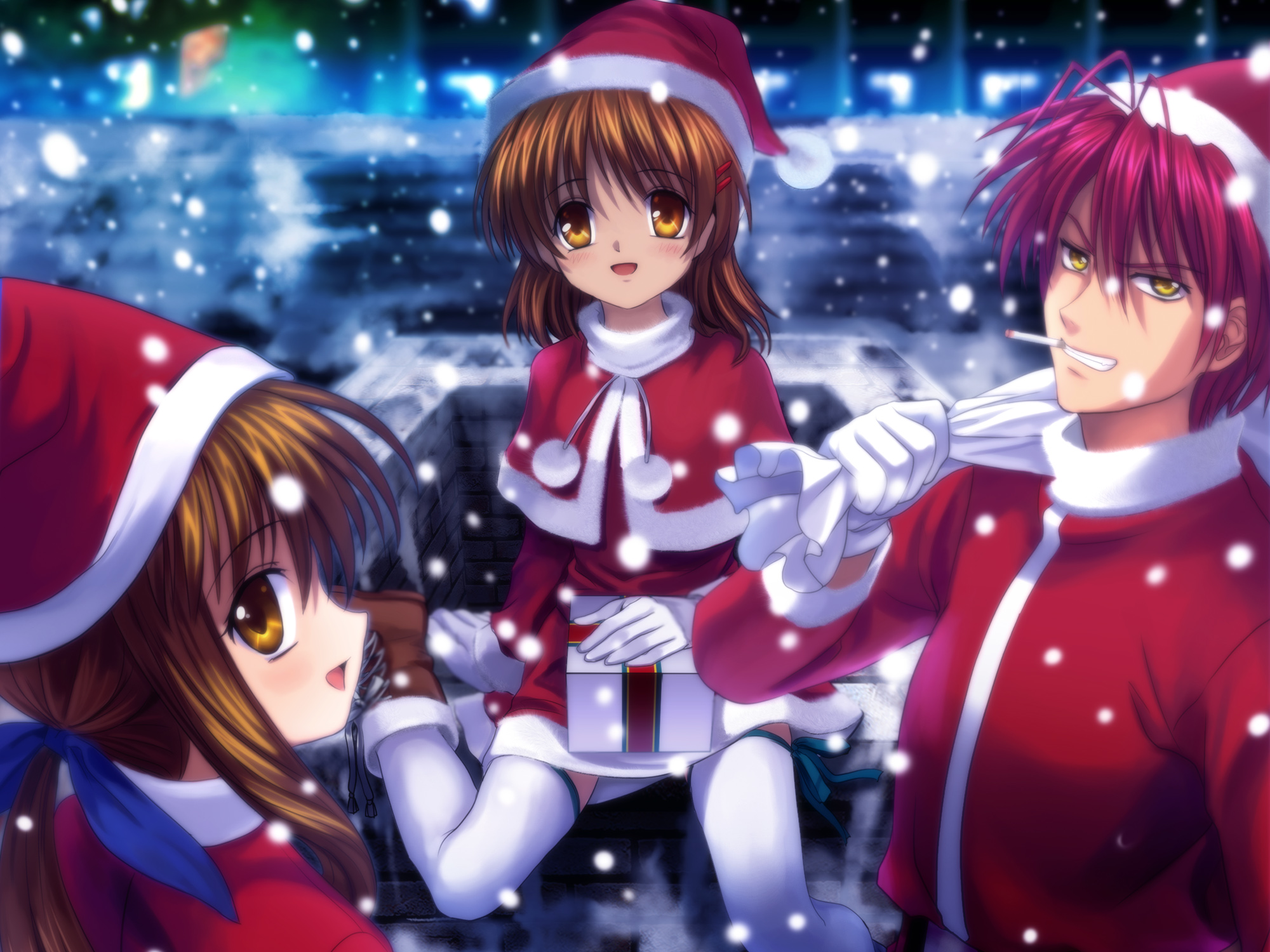 fond d'écran navidad anime,anime,dessin animé,oeuvre de cg,ciel,coupe hime