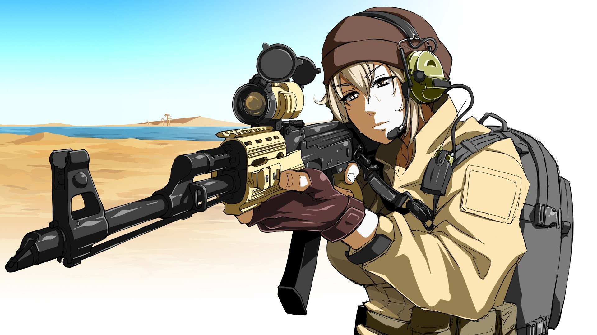 anime gun wallpaper,pistola,soldado,dibujos animados,ametralladora,ilustración