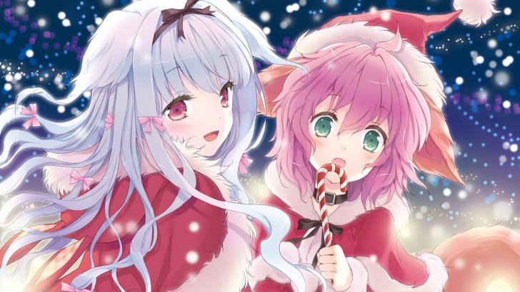 navidad anime wallpaper,karikatur,anime,cg kunstwerk,mund,kunstwerk