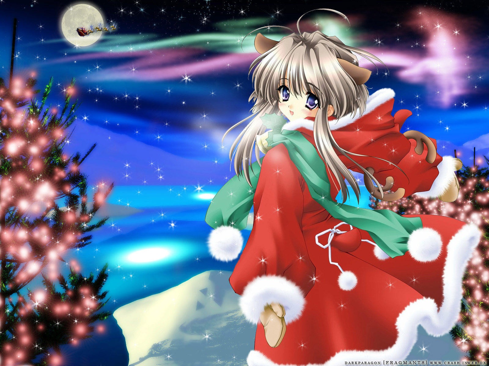 navidad anime wallpaper,anime,dibujos animados,nochebuena,personaje de ficción,cielo