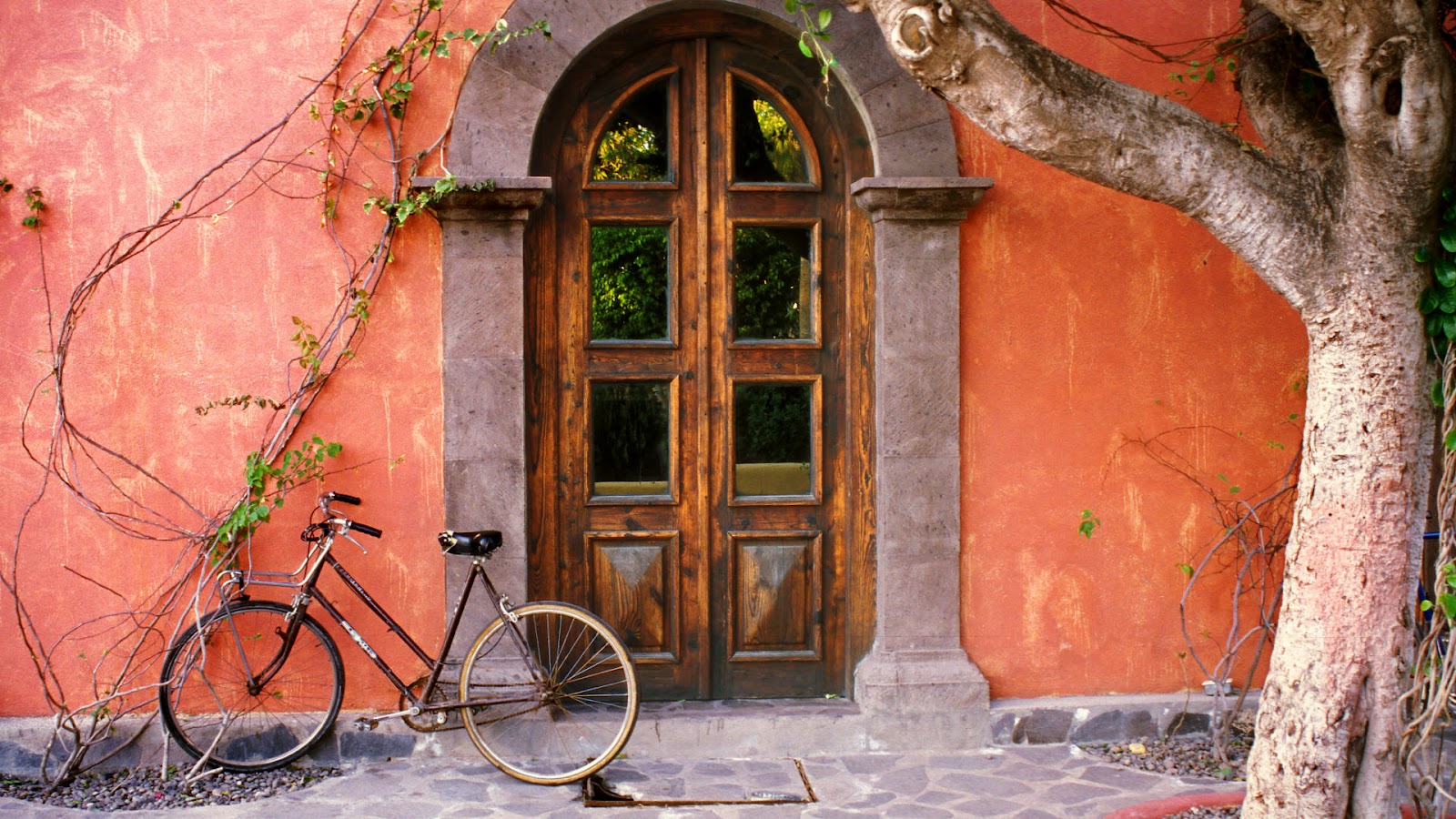 배경 복고 빈티지,벽,자전거 바퀴,빨간,자전거,벽돌