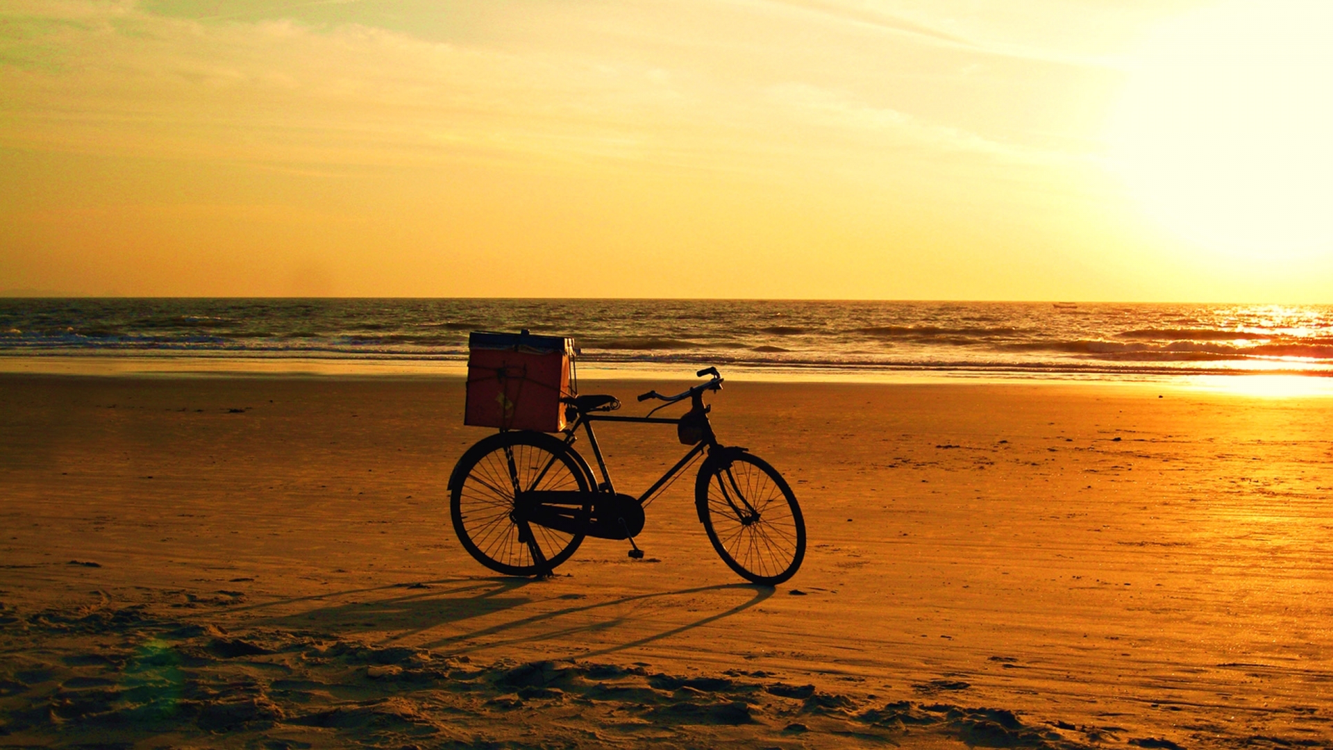 壁紙レトロビンテージ,ビーチ,空,海,自転車,日没