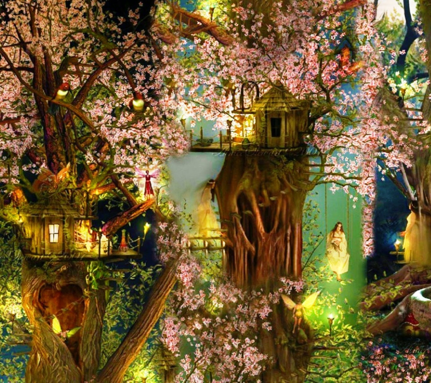fairy forest wallpaper,nature,tree,spring,plant,tree house