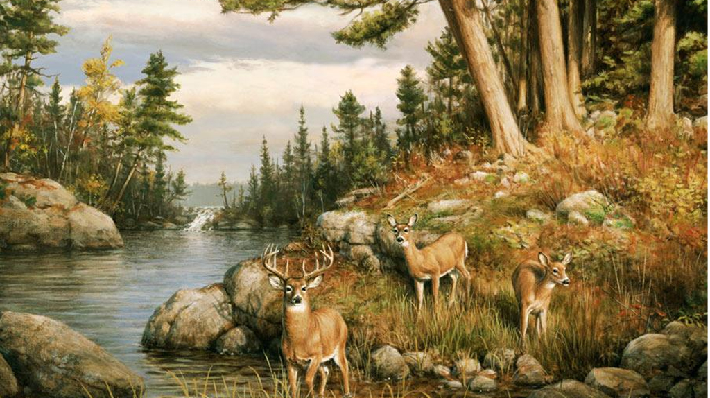 hunting scene wallpaper,natural landscape,wildlife,nature,herd,painting