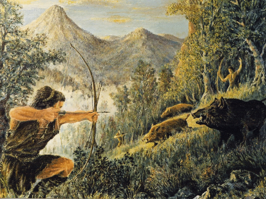 hunting scene wallpaper,painting,art,mythology,landscape