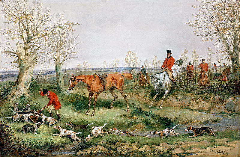 fondo de pantalla de escena de caza,pintura,caza de zorros,caza,perro de caza,área rural