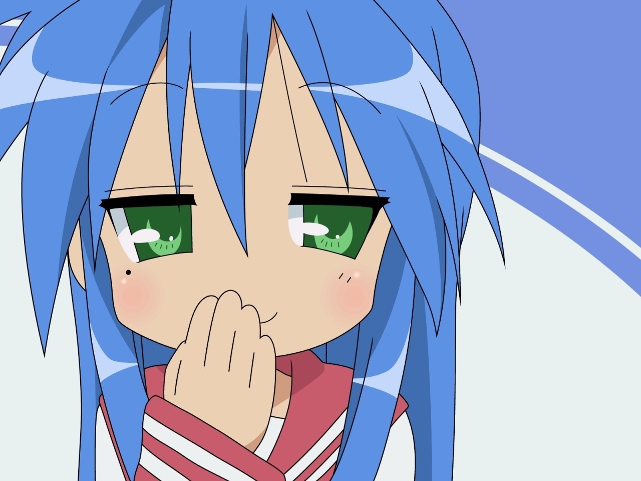 konata wallpaper,facial expression,cartoon,anime,head,nose