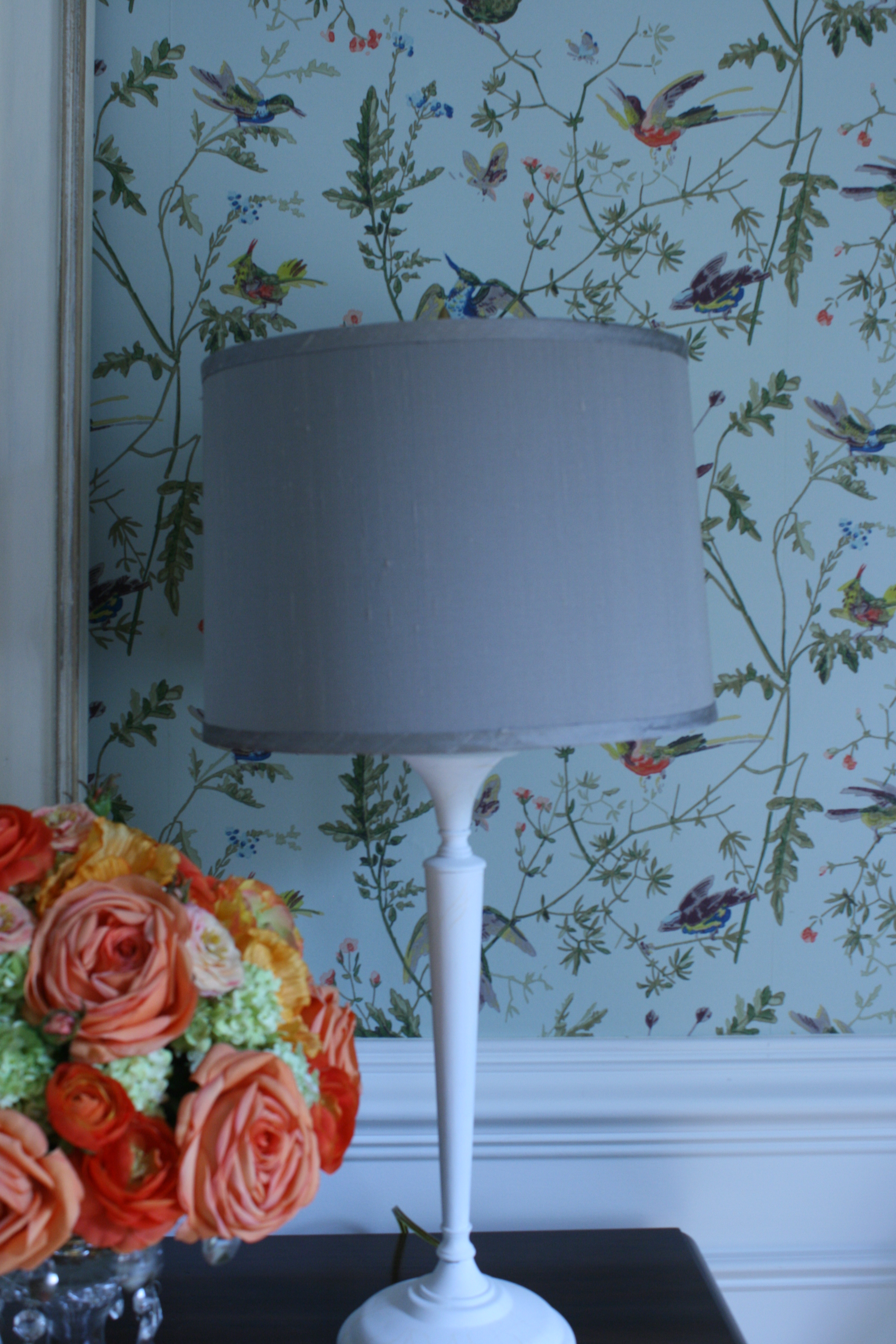 cole and son hummingbird wallpaper,lampshade,lighting accessory,lamp,room,plant