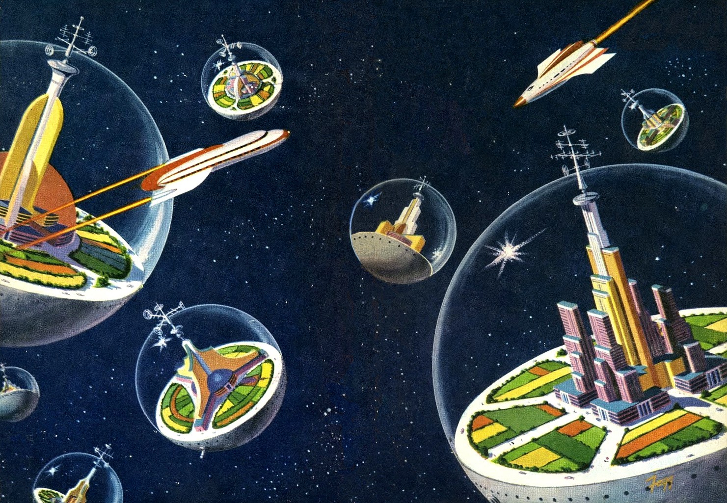 retro space wallpaper,raumfahrzeug,raumstation,platz,fahrzeug,illustration