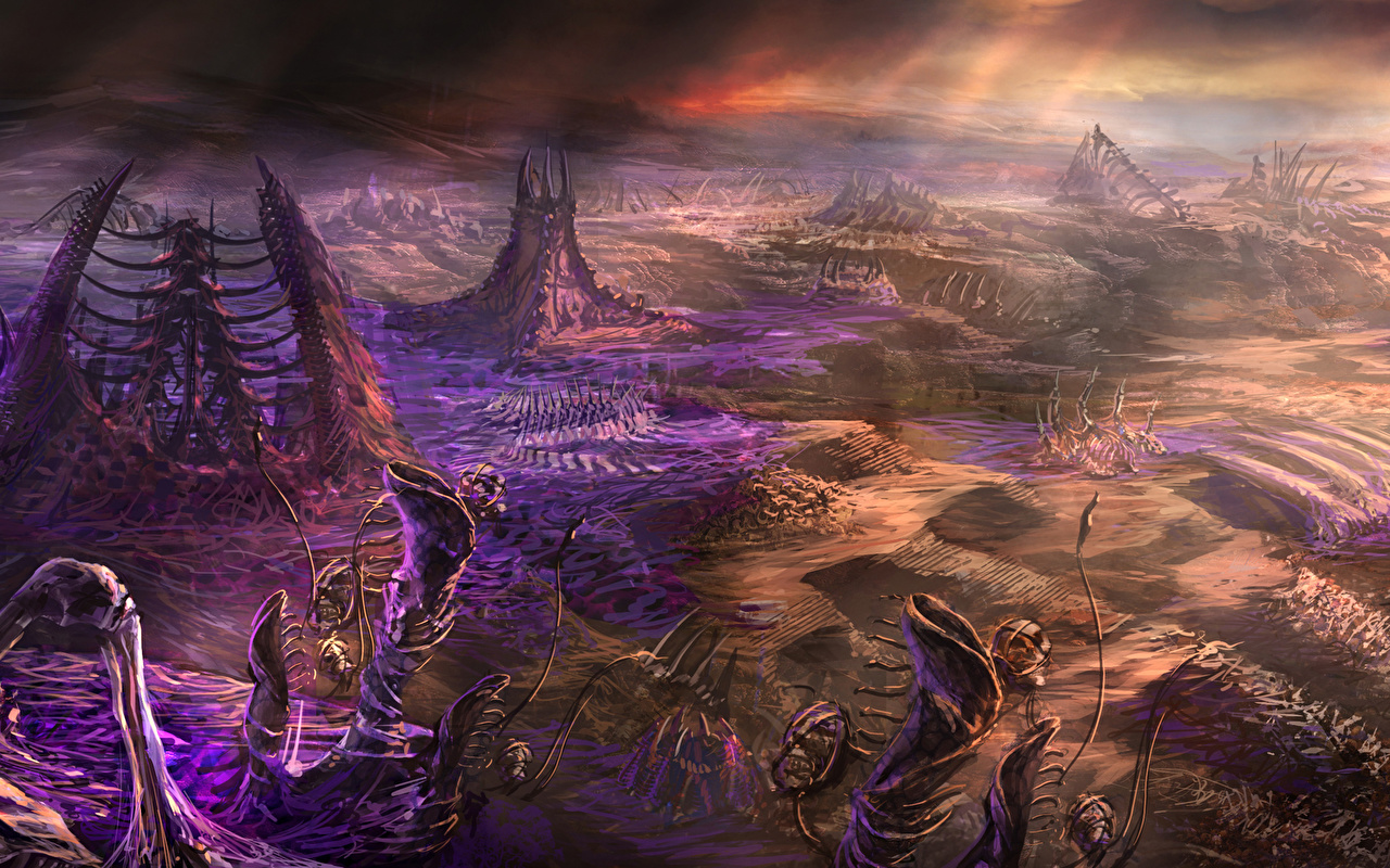zerg wallpaper,cg artwork,strategy video game,purple,sky,mythology