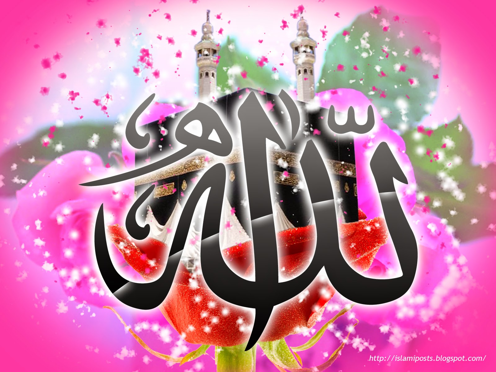 allah name picture wallpaper,text,graphic design,pink,font,calligraphy