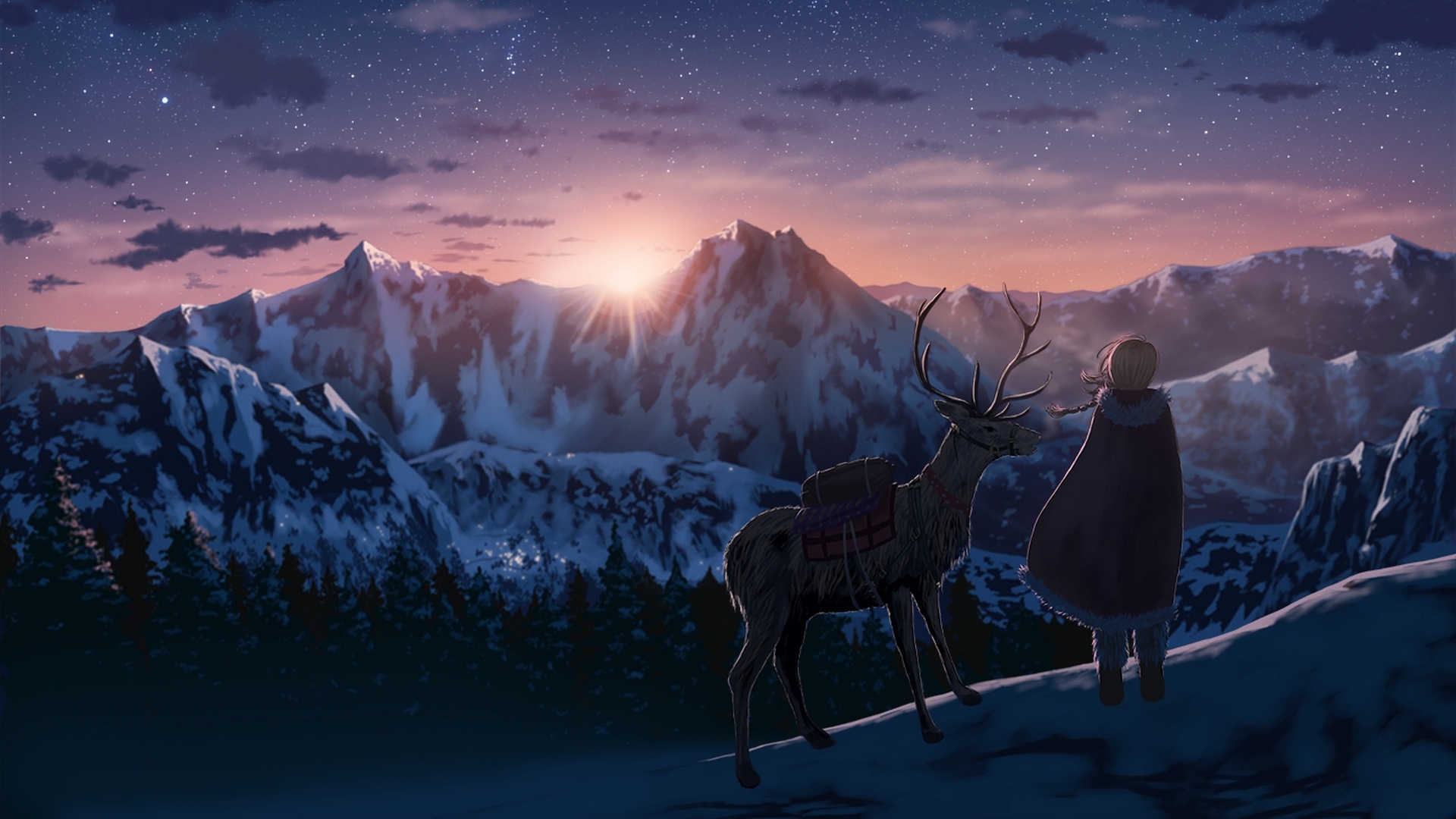 fondo de pantalla de vagabundo,cielo,montaña,cordillera,fauna silvestre,invierno