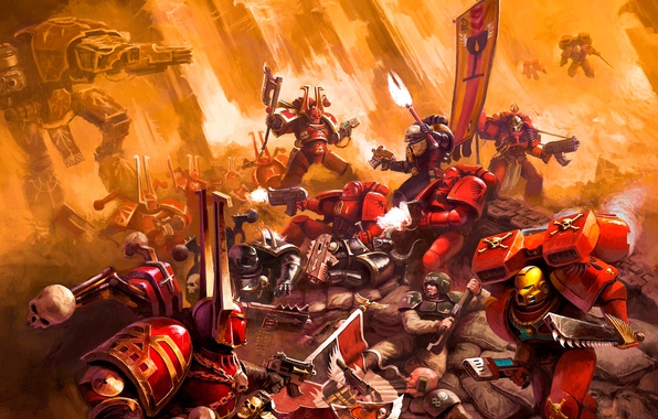 blood angels wallpaper,action adventure game,strategy video game,battle,fictional character,cg artwork