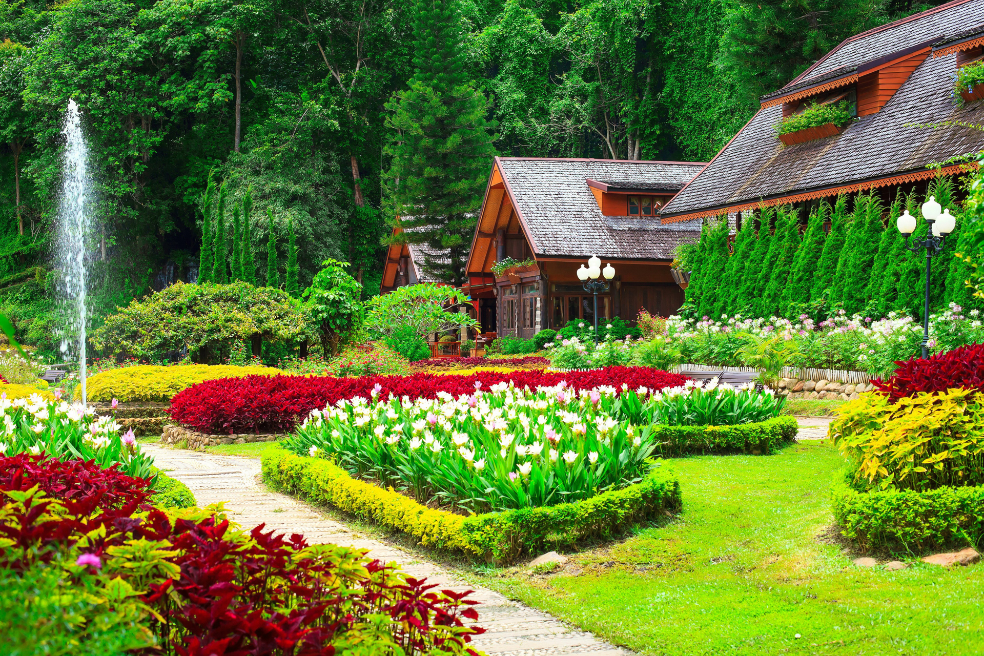 papel pintado casa de jardín,jardín,jardín botánico,naturaleza,paisaje natural,yarda