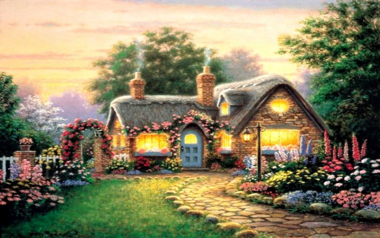 wallpaper garden house,home,house,natural landscape,property,lighting