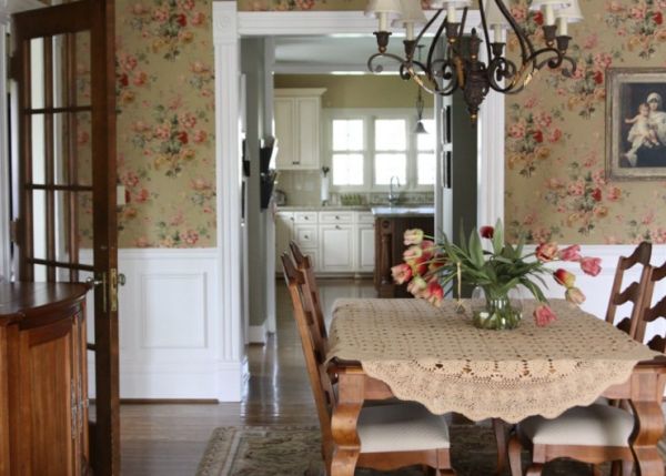 country cottage style wallpaper,room,dining room,property,interior design,furniture
