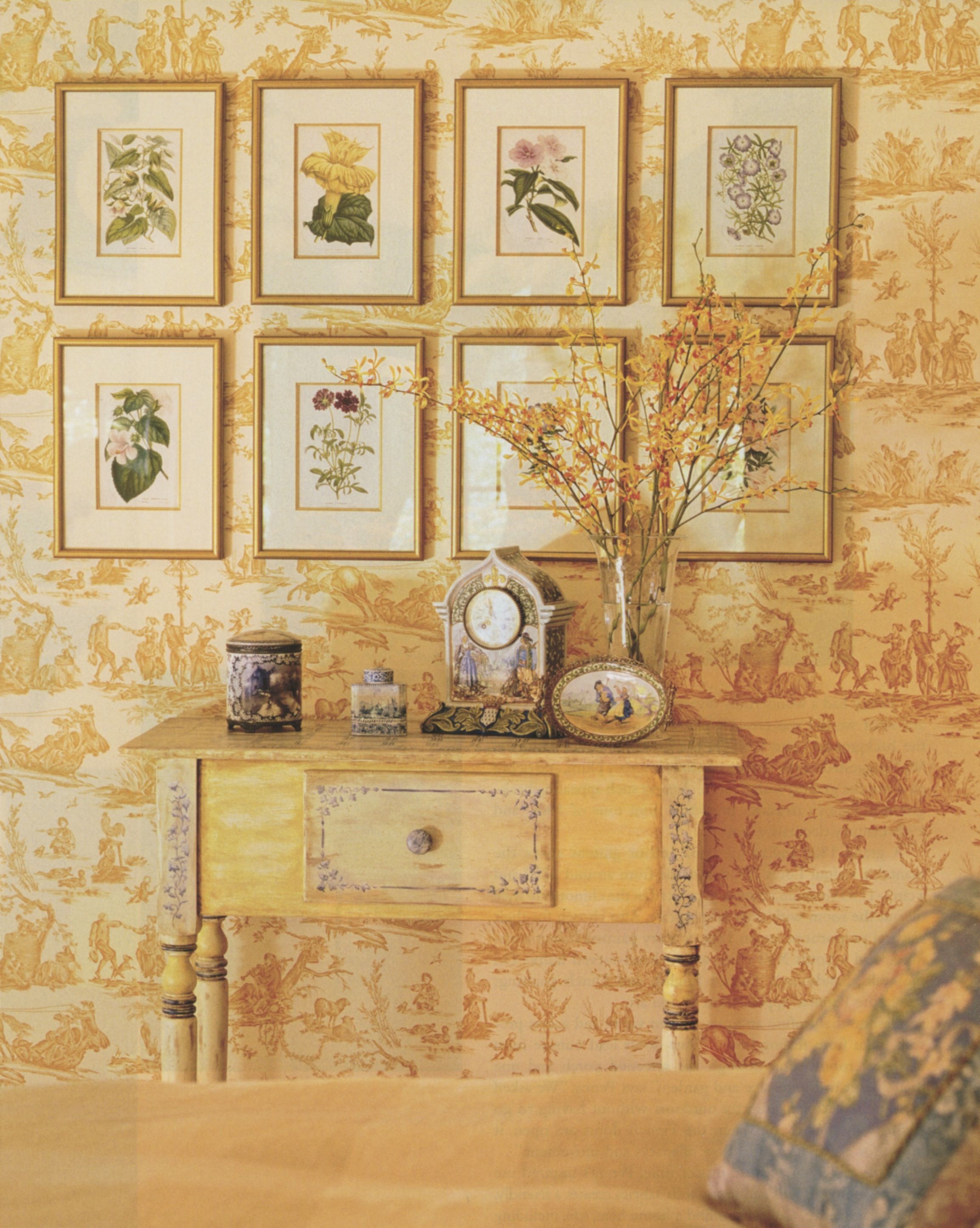 country cottage style wallpaper,wall,yellow,wallpaper,room,interior design