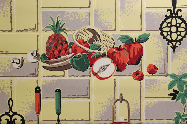 ビンテージキッチンの壁紙,自然食品,フルーツ,壁,図,静物