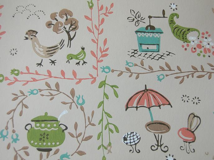 vintage kitchen wallpaper,wallpaper,botany,illustration,room,textile