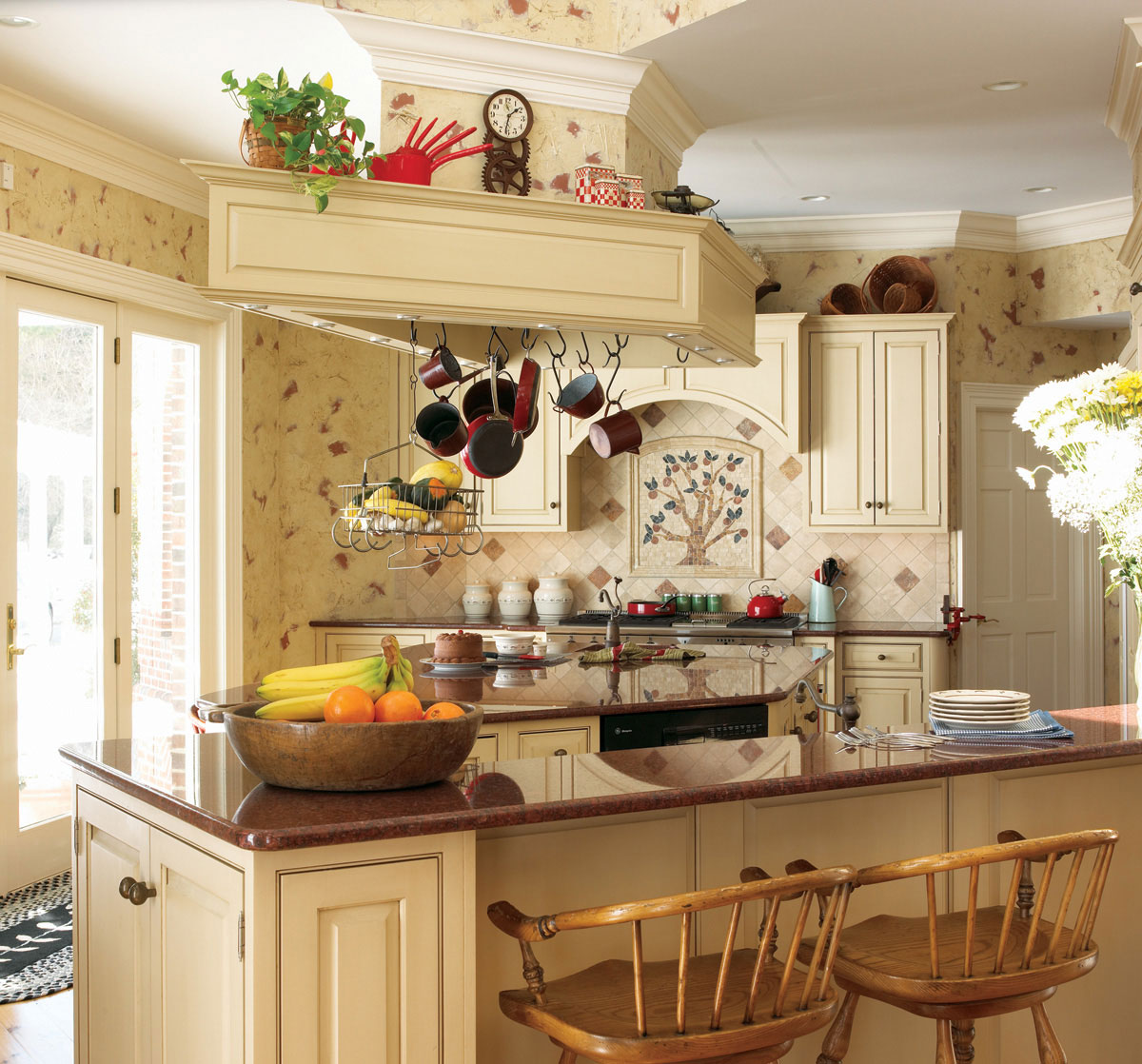 french country kitchen wallpaper,countertop,furniture,kitchen,cabinetry,room