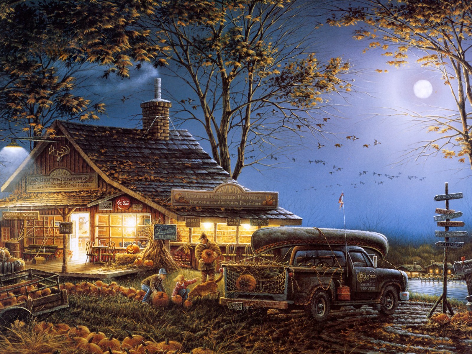 country scene wallpaper,sky,house,home,log cabin,vehicle