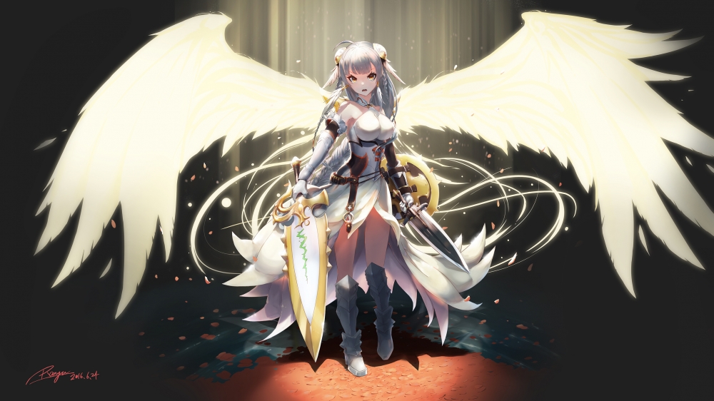 puzzle and dragons wallpaper,cg artwork,anime,angel,wing,supernatural creature