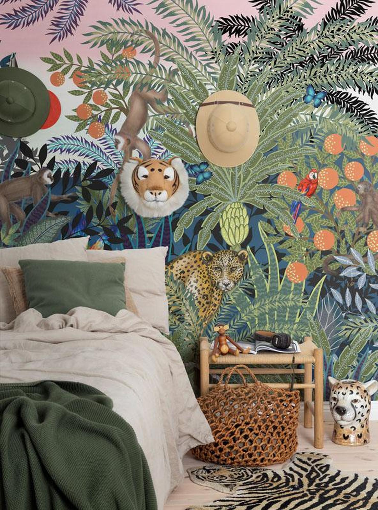 jungle wallpaper uk,room,interior design,design,wallpaper,pattern