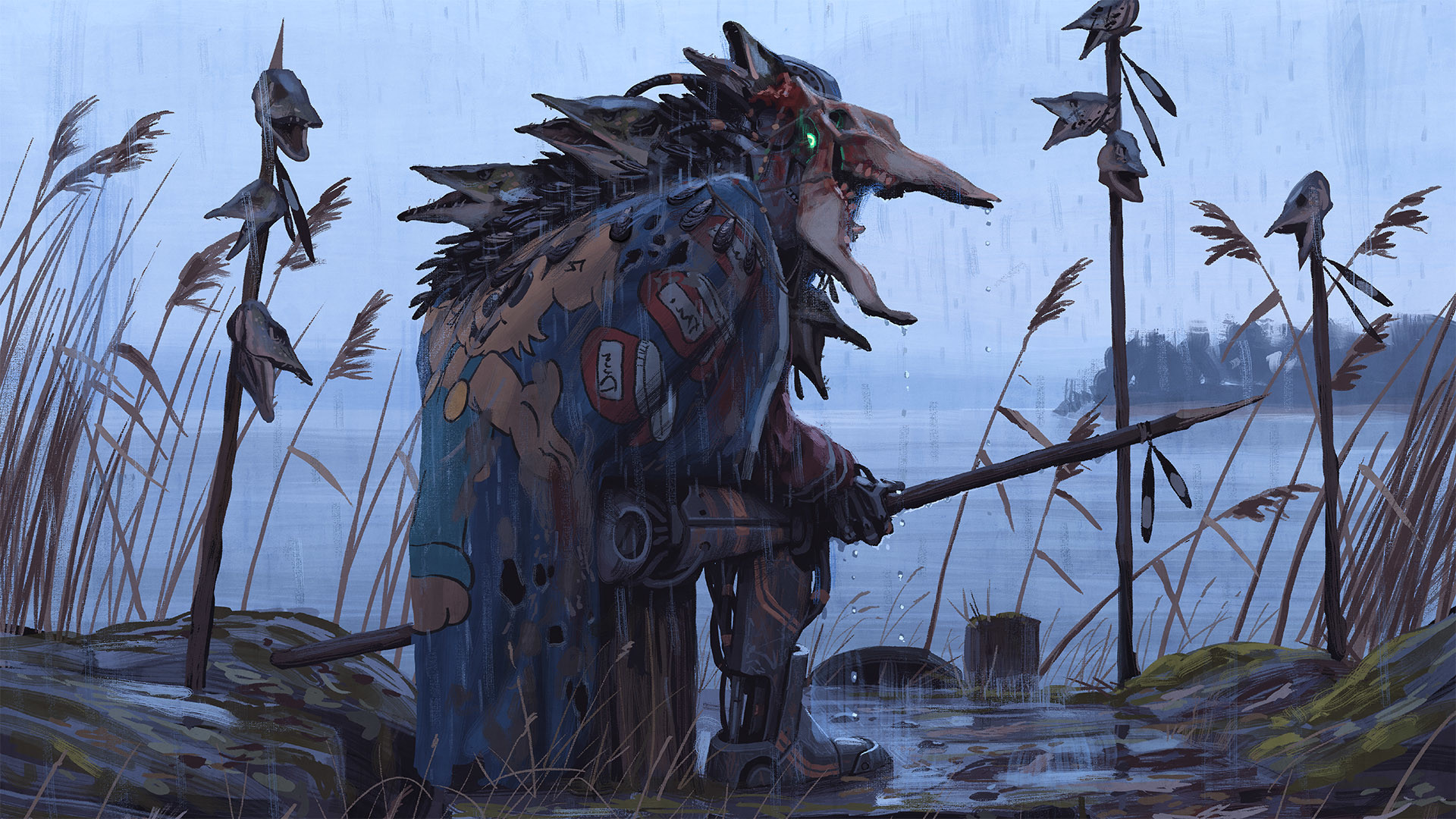 vagabond wallpaper,fictional character,cg artwork,swamp,wetland,illustration