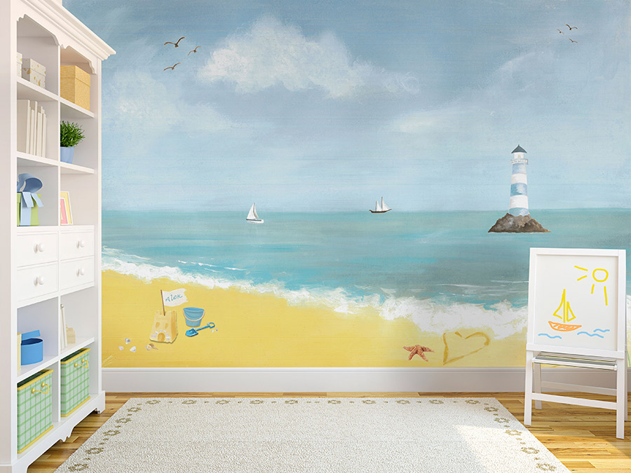 beach themed wallpaper uk,wall,wallpaper,mural,sky,room