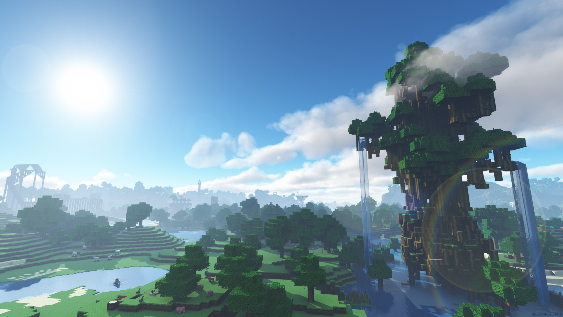 minecraft pc de fondo de pantalla,cielo,tiempo de día,árbol,atmósfera,captura de pantalla