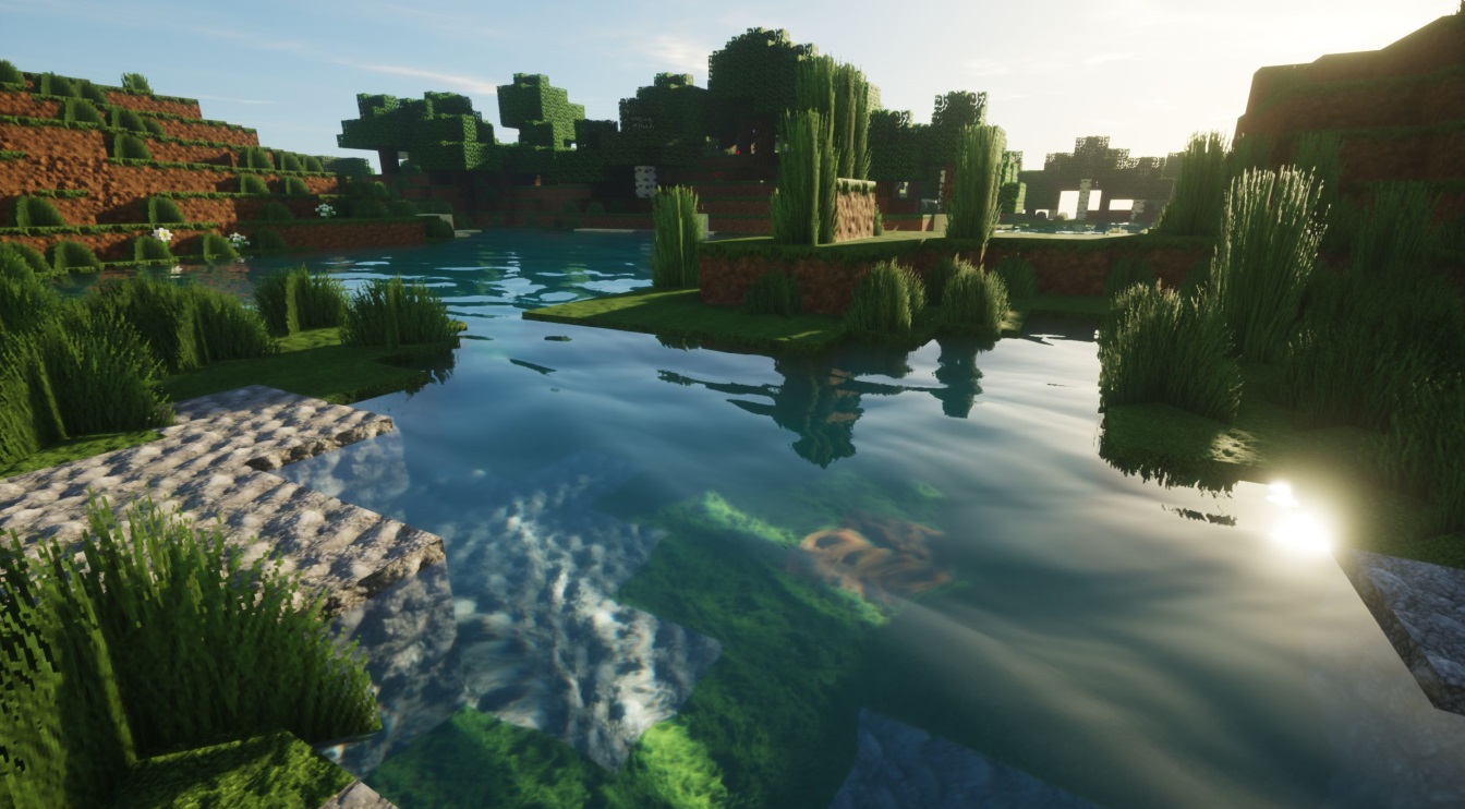 minecraft shaders wallpaper,nature,natural landscape,water,biome,reflection