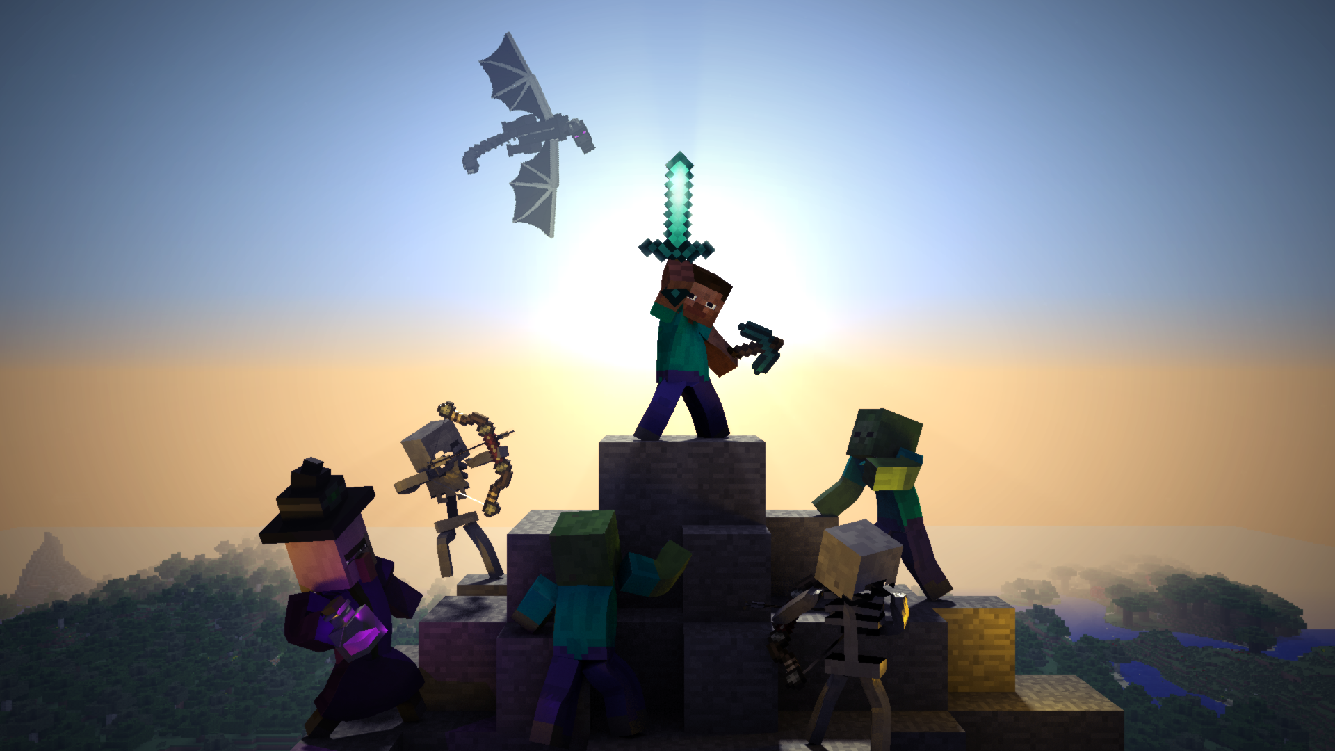 minecraft 3d wallpaper,himmel,spaß,animation,bildschirmfoto,spielzeug