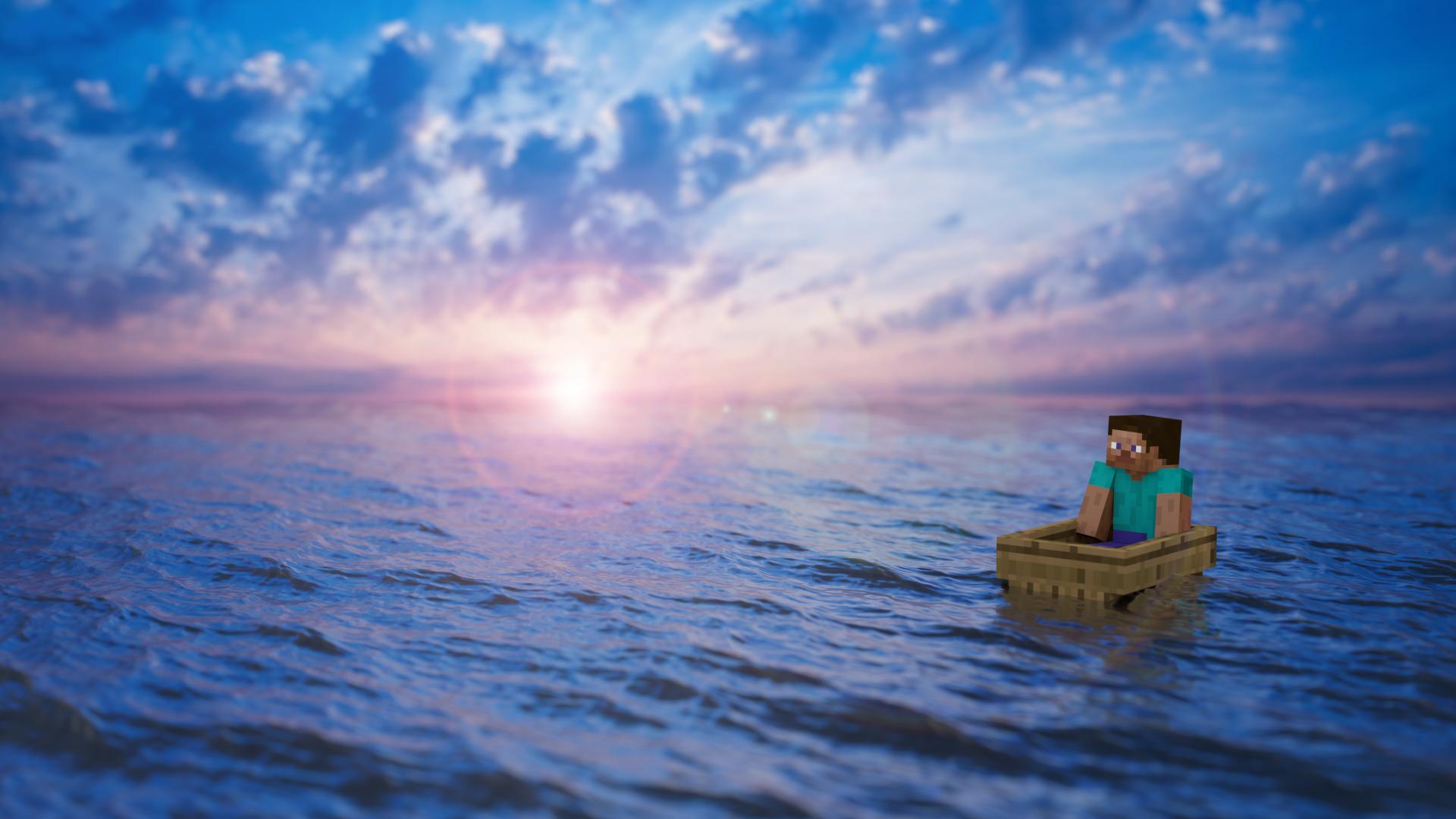 What is the title of this picture ? minecraft 3d wallpaper,sky,sea,blue,horizon,ocean (#345184) - WallpaperUse