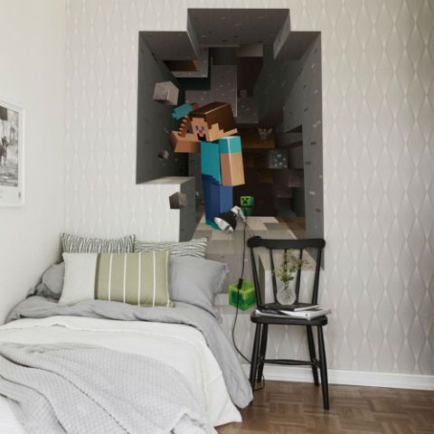 papier peint chambre minecraft,meubles,chambre,design d'intérieur,propriété,sol