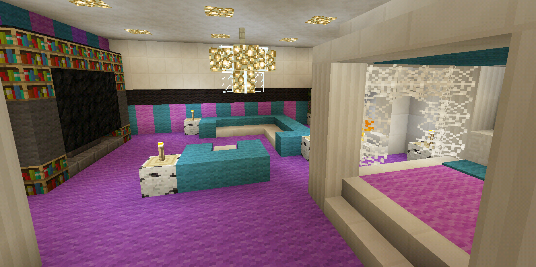 minecraft room wallpaper,room,interior design,furniture,purple,bedroom