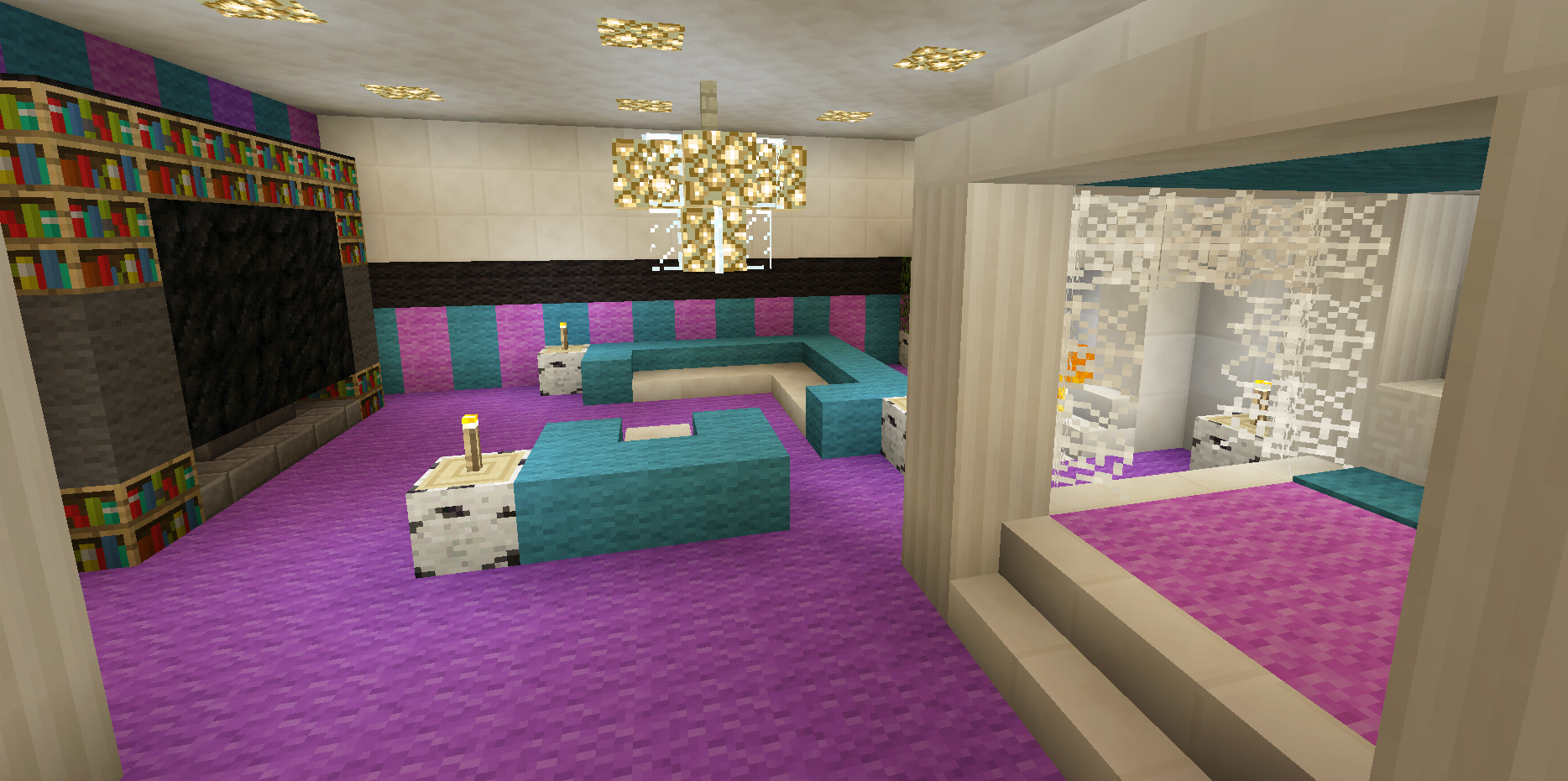 papier peint chambre minecraft,chambre,design d'intérieur,meubles,violet,chambre