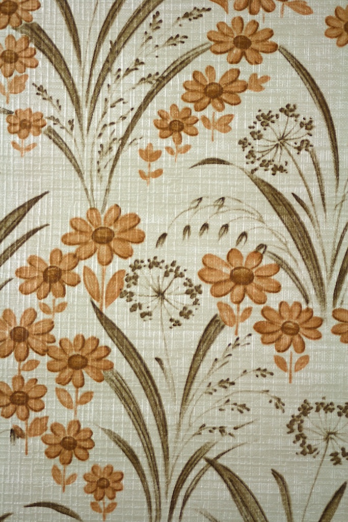 60 년대 스타일 벽지,갈색,벽지,무늬,베이지,꽃 무늬 디자인