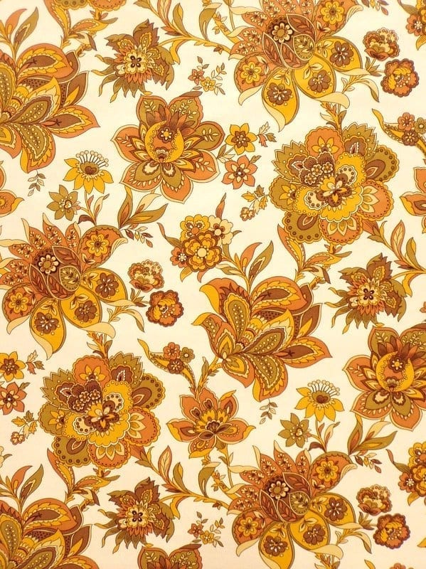 papier peint de style des années 60,modèle,jaune,orange,marron,art floral