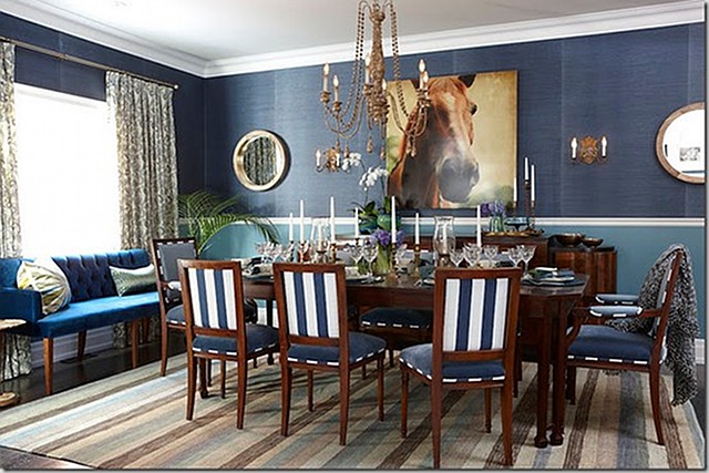 navy grasscloth wallpaper,dining room,room,furniture,interior design,property