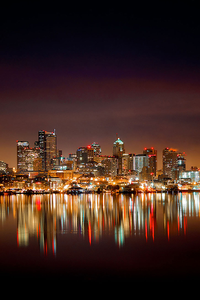 seattle iphone wallpaper,city,cityscape,skyline,metropolitan area,reflection