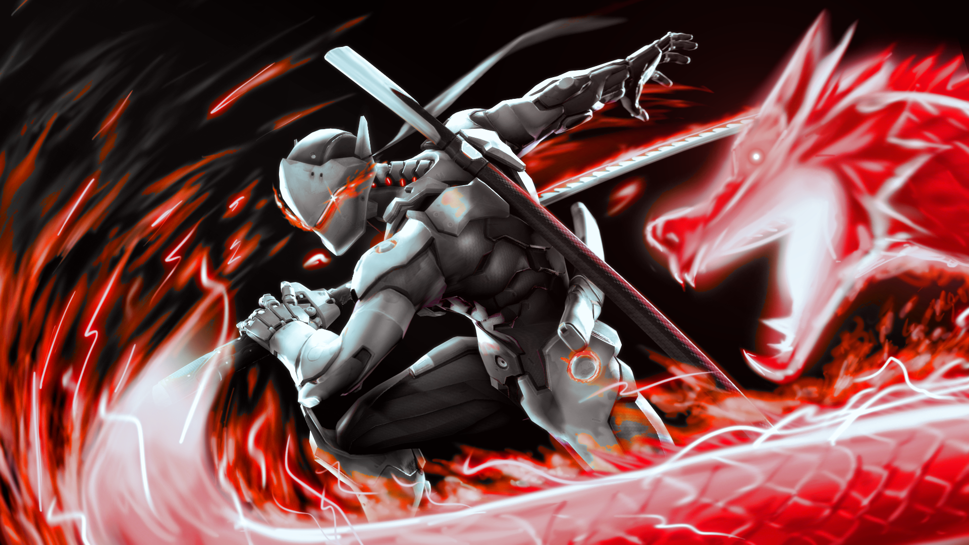 oni genji wallpaper,demon,red,cg artwork,fictional character,graphic design