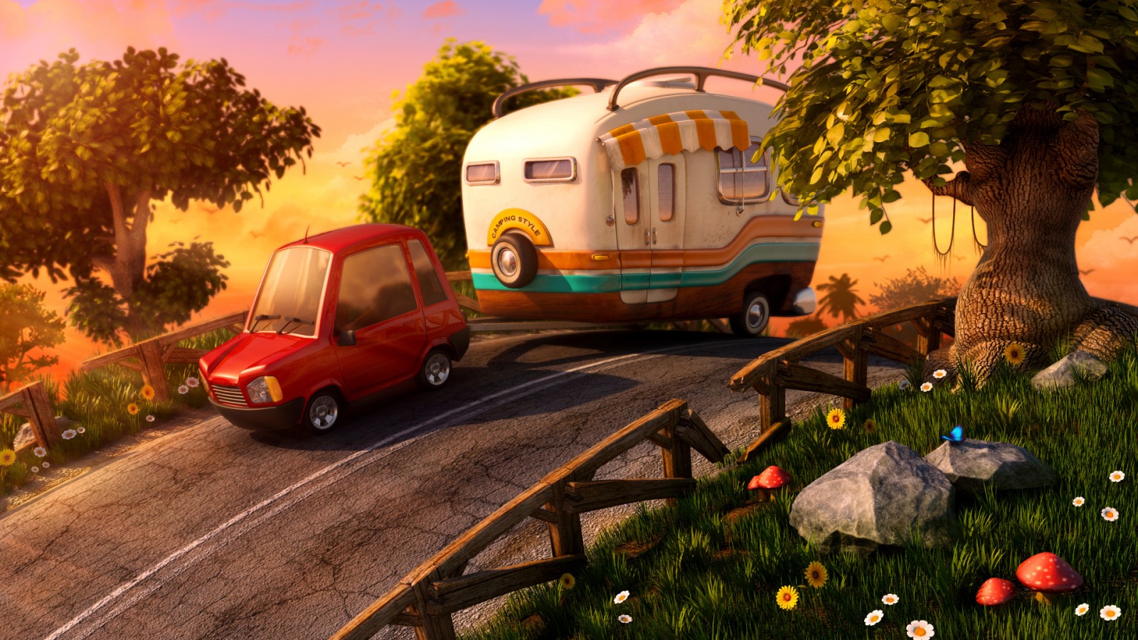fondo de pantalla de remolque de viaje,vehículo,coche,rv,remolque de viaje,árbol