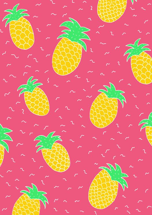 과일 패턴 벽지,파인애플,딸기,과일,노랑,음식