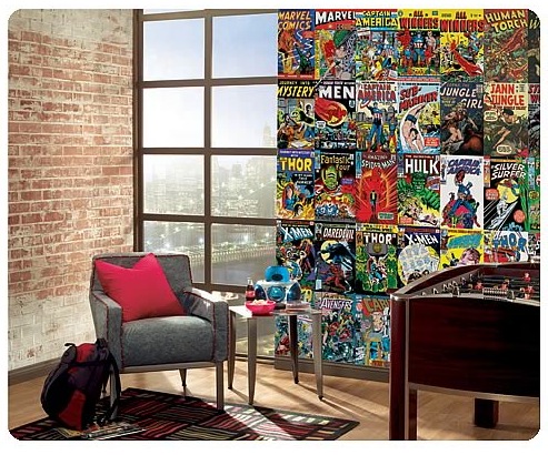 comic book wallpaper for walls,wall,room,furniture,interior design,fictional character